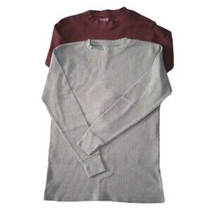 Architect 2pc Gray/Maroon Thermal Waffle Knit Long Sleeve Tops sz S Mens